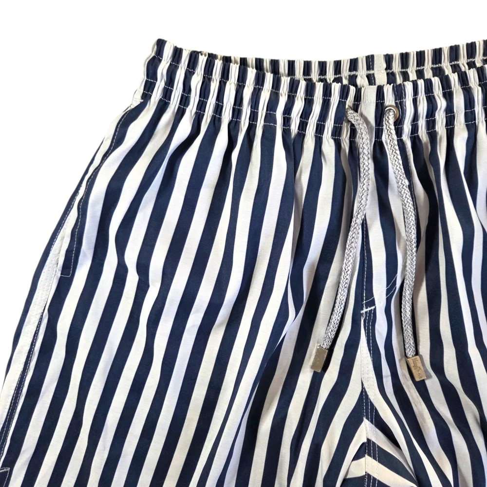Kenny Flowers Striped Swim Trunks Blue White Resort Beach Shorts Men’s Medium